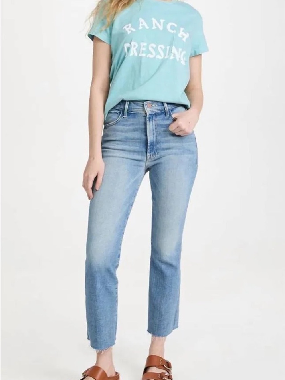 MOTHER Light Blue High-Rise Cropped Straight Jeans